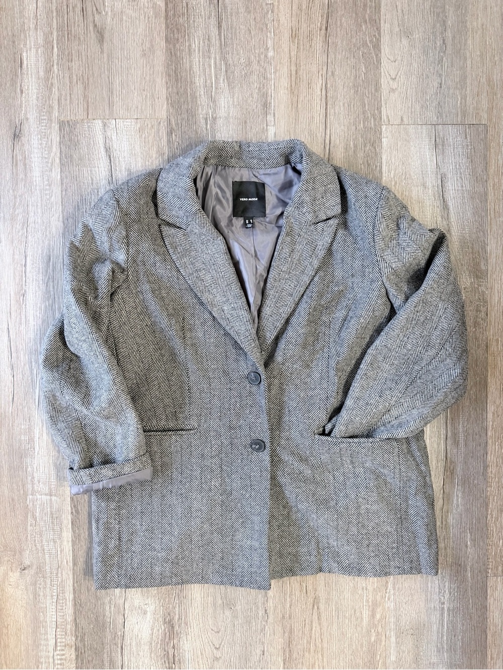 VERO MODA Gray Herringbone Blazer Jacket